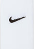 Black Nike swoosh logo embroidered on white ribbed fabric.