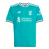 Teal Adidas Liverpool football jersey with white logos for the club crest and sponsors, featuring white stripes on the shoulders and cuffs.