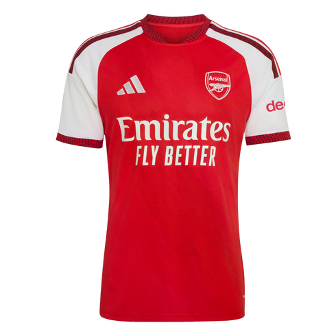 Red and white Arsenal home jersey featuring the Adidas logo, club crest, and "Emirates FLY BETTER" sponsor text on the chest.