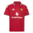 Red Manchester United home jersey with the white Adidas logo, club crest, and Snapdragon sponsor. It features white shoulder stripes and black-and-white trim on the collar and sleeve cuffs.