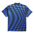Back view of a blue and black football jersey featuring a warped diamond pattern with repeating "AIA" logo details.