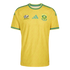 A yellow South African national soccer jersey with green trim, featuring the team crest, Adidas logo, and SAFA emblem on a textured chevron pattern.