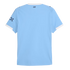 Back view of a light blue short-sleeved soccer jersey with white trim on the collar and sleeves. The word "CITY" is printed in dark blue on the upper back neck.