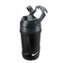 A black and grey Nike shaker bottle with a carrying handle, flip-top lid, and white swoosh logo on its base.