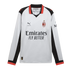 White long-sleeved AC Milan x Slam Jam jersey with black and red details, featuring the Emirates sponsor and club crest on the chest.