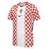 A Nike-branded Croatia home soccer jersey featuring a red and white checkered pattern on the sides and sleeves with a white central panel, HNS crest, and blue swoosh.