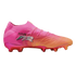 A vibrant pink and orange Puma Future soccer cleat with a textured upper and matching studs, shown in profile against a plain white background.