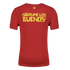 The back of a red t-shirt with the yellow text "¡SÍGANME LOS BUENOS!" and a small logo above it.