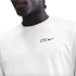 A person wearing a white T-shirt with a blue "CFC" text and Nike swoosh logo on the left chest.